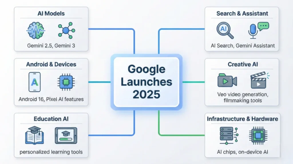 Google AI Launches 2025: Gemini, Veo, Android 16, Pixel 10 & More